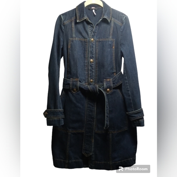 Free People Denim Button Front Pocket Mini Dress Size XS - Picture 1 of 8